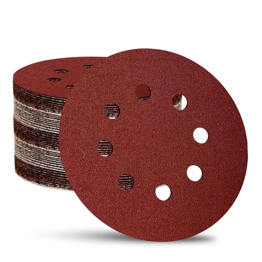 Nookeya 5in Hook & Loop Sanding Discs, 220 Grit, 52-Pack, Red